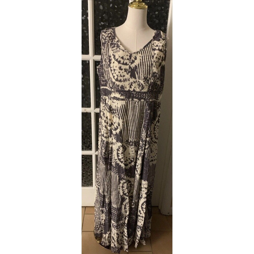 Coldwater Creek Dress Maxi Sz 16 Boho Batik Embroidered Cotton